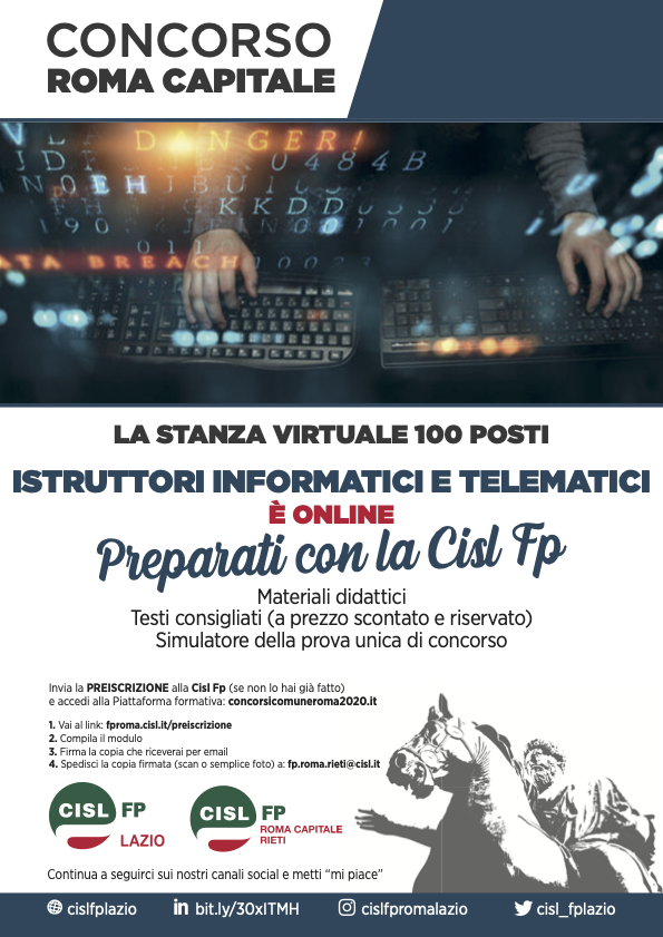 cisl_fplazio's tweet photo. 💥E’ ONLINE, LA STANZA VIRTUALE PER IL #CONCORSO 100 #ISTRUTTORI #INFORMATICI E #TELEMATICI
Preparati con la #Piattaforma formativa #Cisl Fp:
✅Materiali didattici
✅Testi @MaggioliEditore (a prezzo riservato)
✅Simulatore della prova
👉Ecco come fare: https://t.co/F5AAHxvHDf https://t.co/vw9sXHJzns