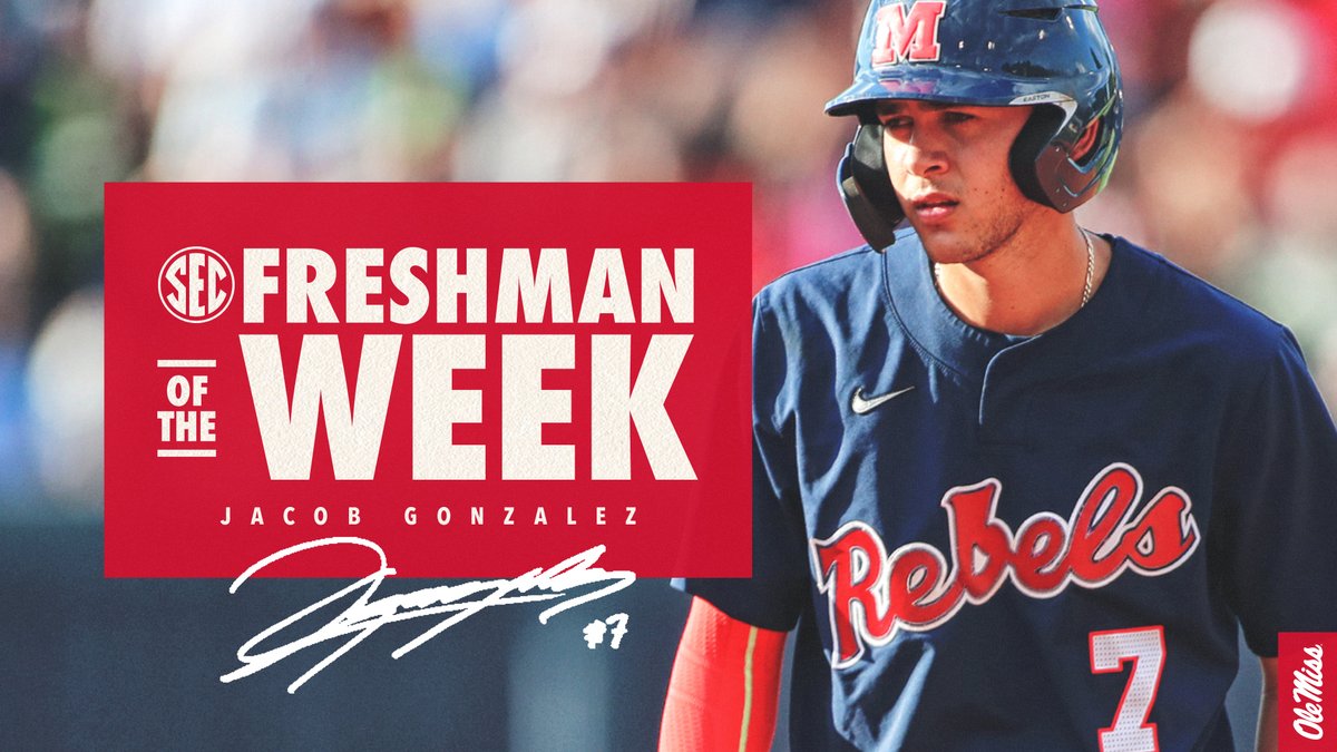 Ole Miss Baseball (@olemissbsb) on Twitter photo For the second time this season, Jacob Gonzalez is your SEC Freshman of the Week!
📰 bit.ly/3uYX0Ya
<a href="/jakegonzalez717/">Jacob Gonzalez</a> | <a href="/SEC/">Southeastern Conference</a> For the second time this season, Jacob Gonzalez is your SEC Freshman of the Week!
📰 bit.ly/3uYX0Ya
<a href="/jakegonzalez717/">Jacob Gonzalez</a> | <a href="/SEC/">Southeastern Conference</a>