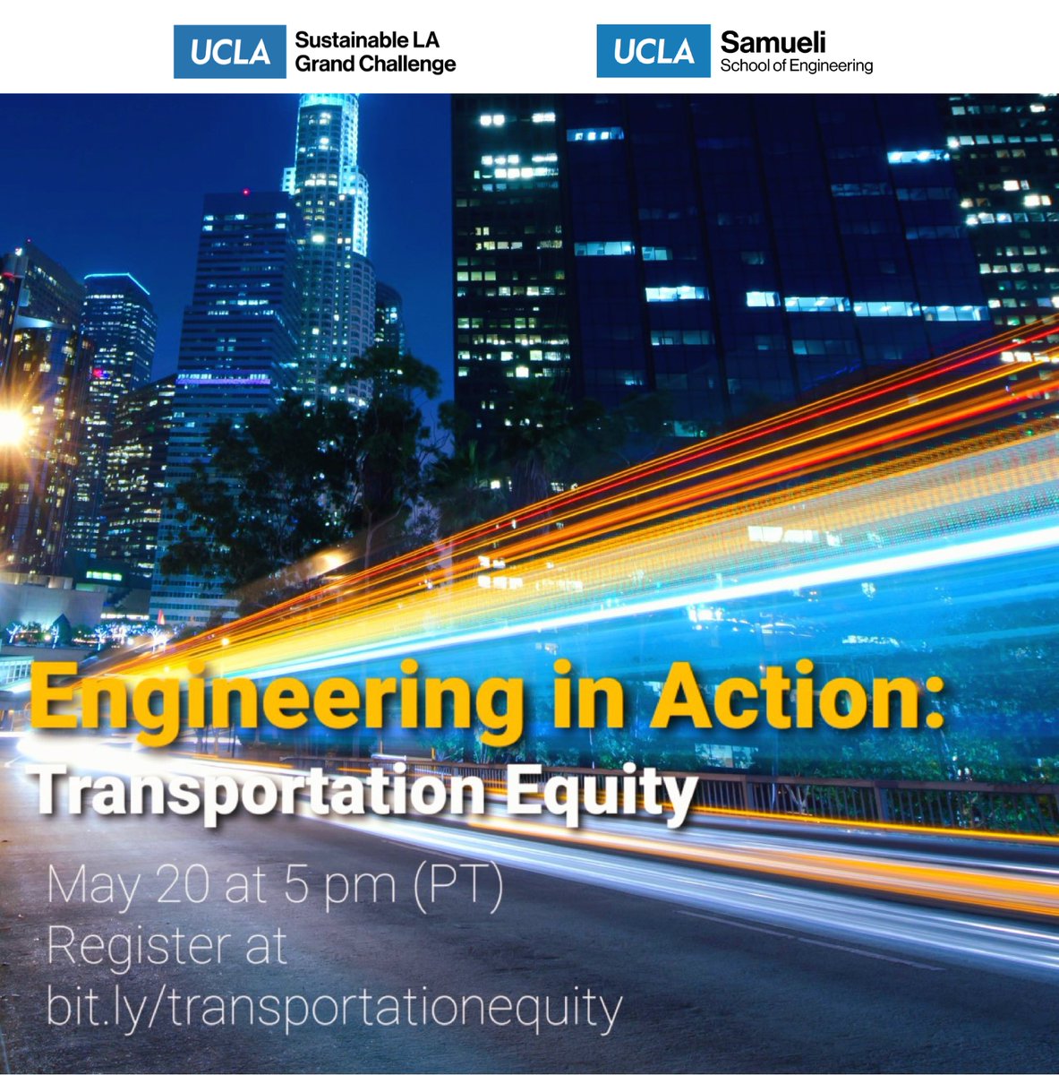 The Sustainable LA Grand Challenge is proud to co-sponsor this event with <a href="/UCLAengineering/">UCLA Samueli Engineering</a> and <a href="/UCLANSBE/">UCLA NSBE</a> . Register now to attend on May 20! bit.ly/transportation… .