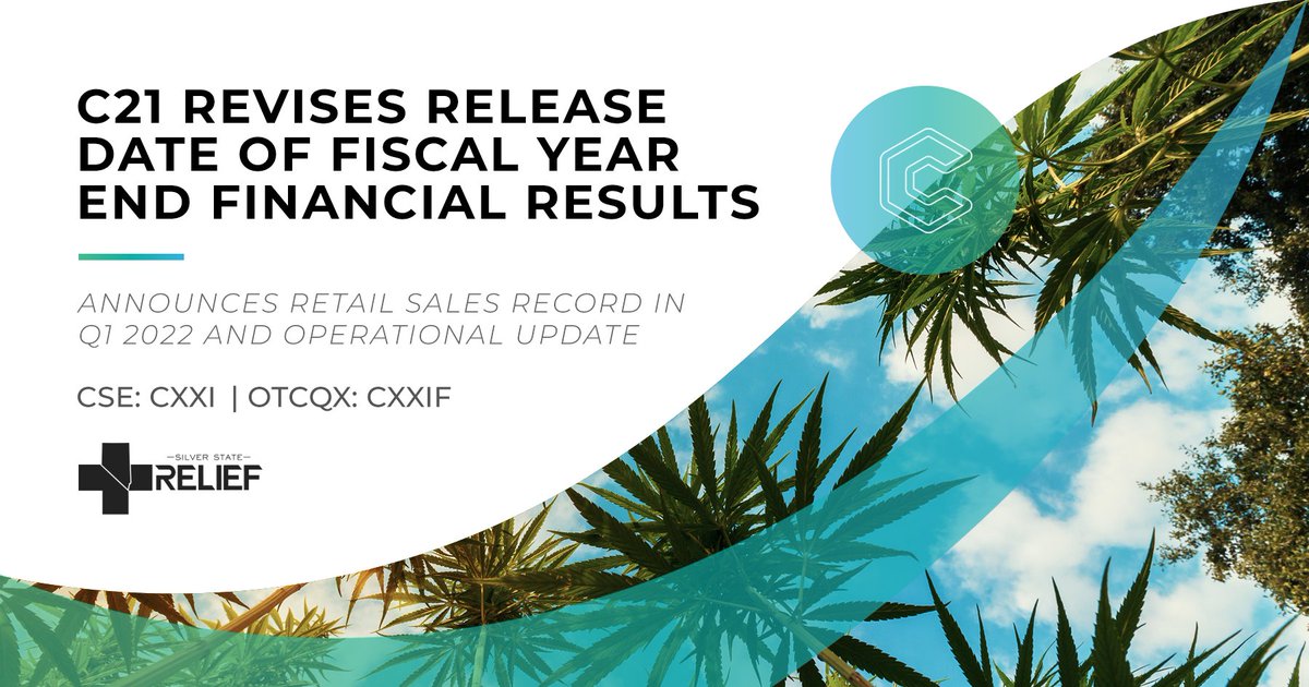 We are pleased to share that Q1 set a record for retail sales at our Nevada dispensaries, averaging $98,500 per day, which is up 28% over last year.

We have also revised the date of our fiscal year end financial results to May 27th.

Details: bit.ly/3fnShbF $CXXI $CXXIF