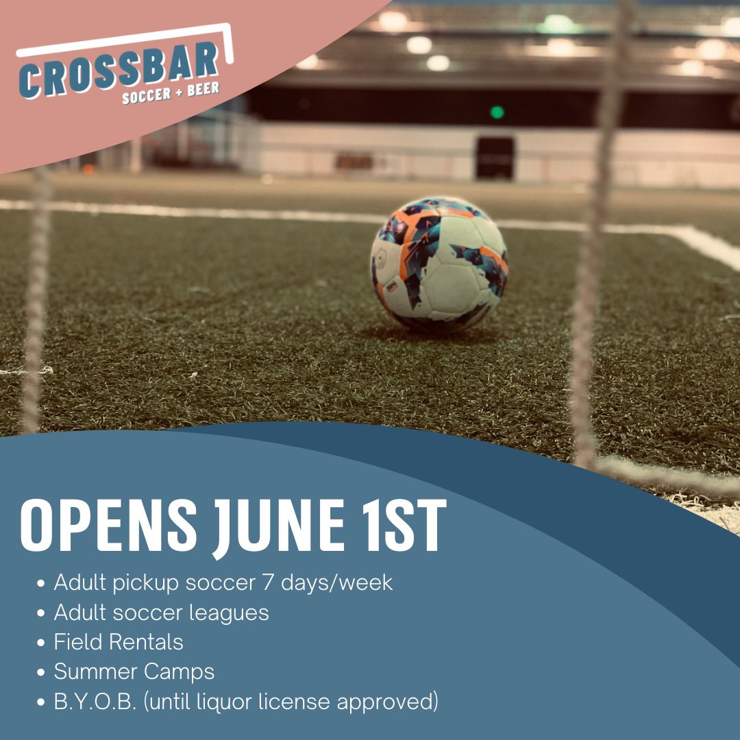 crossbardallas's tweet photo. Crossbar opens June 1st!! Join us for adult pickup soccer every day of the week or rent our indoor field for training sessions. https://t.co/WVl8U65F9y