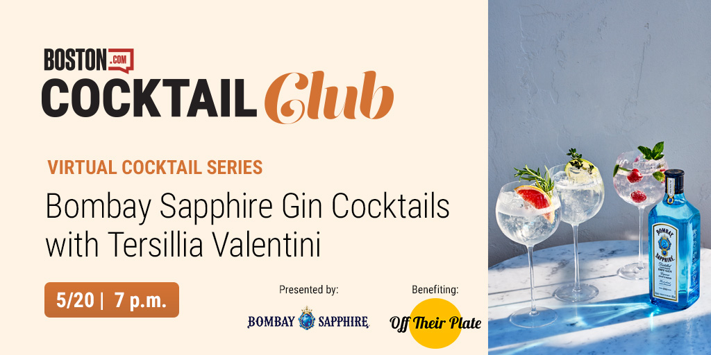 BostonDotCom's tweet photo. This week’s #BDCCocktailClub will feature @cannonjacks and special guest @urbanwildflower. They’ll be showing us how to make two cocktails with @BombaySapphire gin — a Bohemian and a classic Gin Martini. Sign up: https://t.co/jNpBMUlZSX https://t.co/Bx4bcQw6jt