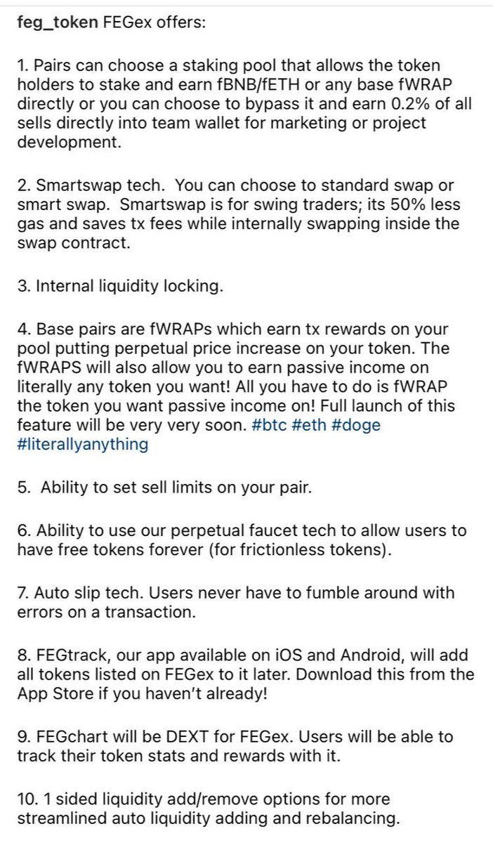 FEGtoken's tweet image. Deflationary token with a 2% Tax (1% burn, 1% to holders) with every buy/sell/transfer! #FEGex is our multi-chain DEX that will soon have a Bridge. #FEG leads passive income with staking, liquidity pools, coming cash-back feature, and SmartSwap with world record low gas fees.