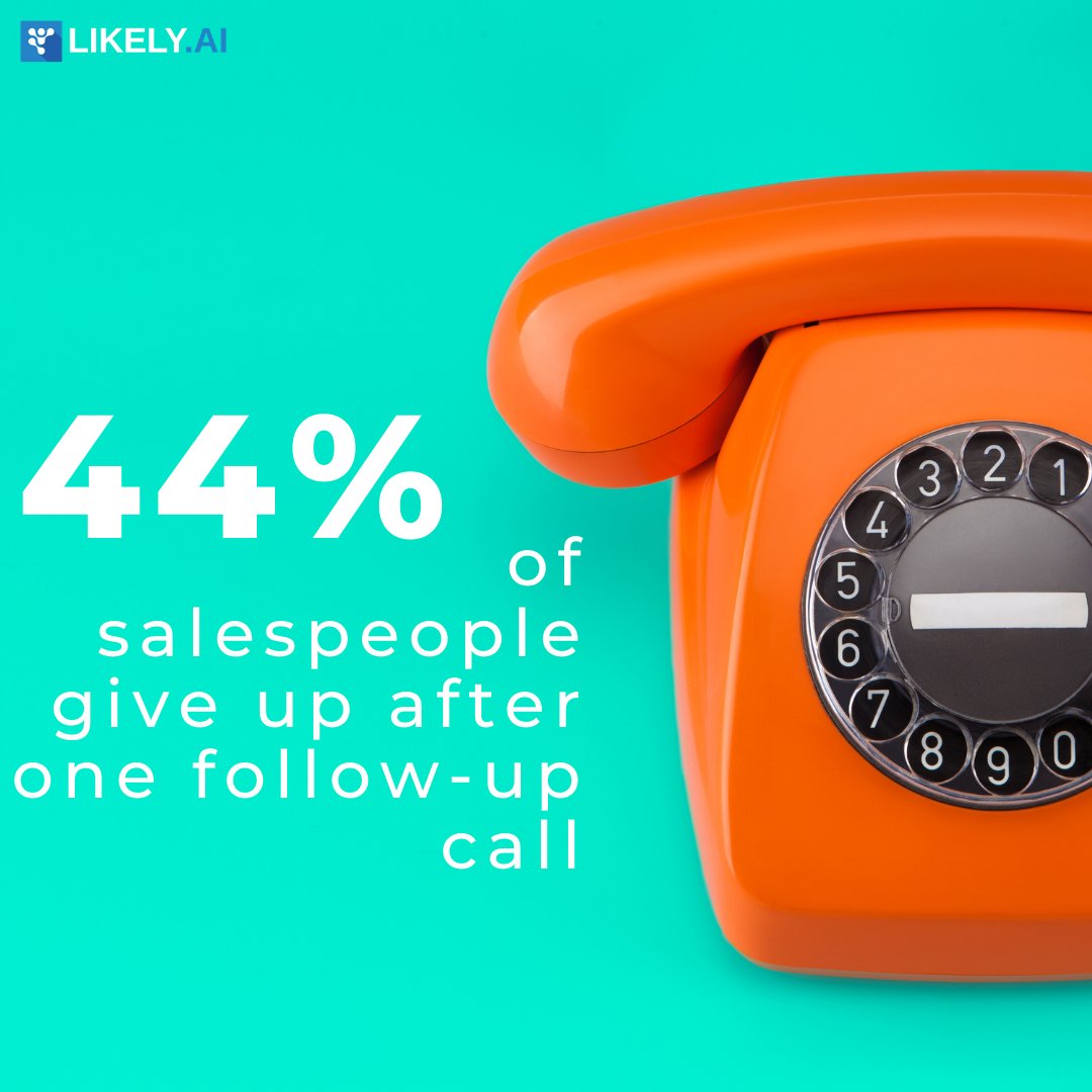 LikelyAI's tweet image. It takes, on average, 5 to EIGHT follow-up calls to connect with a prospect.
Consistency Matters.

#likelysellers #databaseREfresh #leadgeneration #ai #artificialintelligence #bigdata #realestate #entrepeneur #sales #justlisted