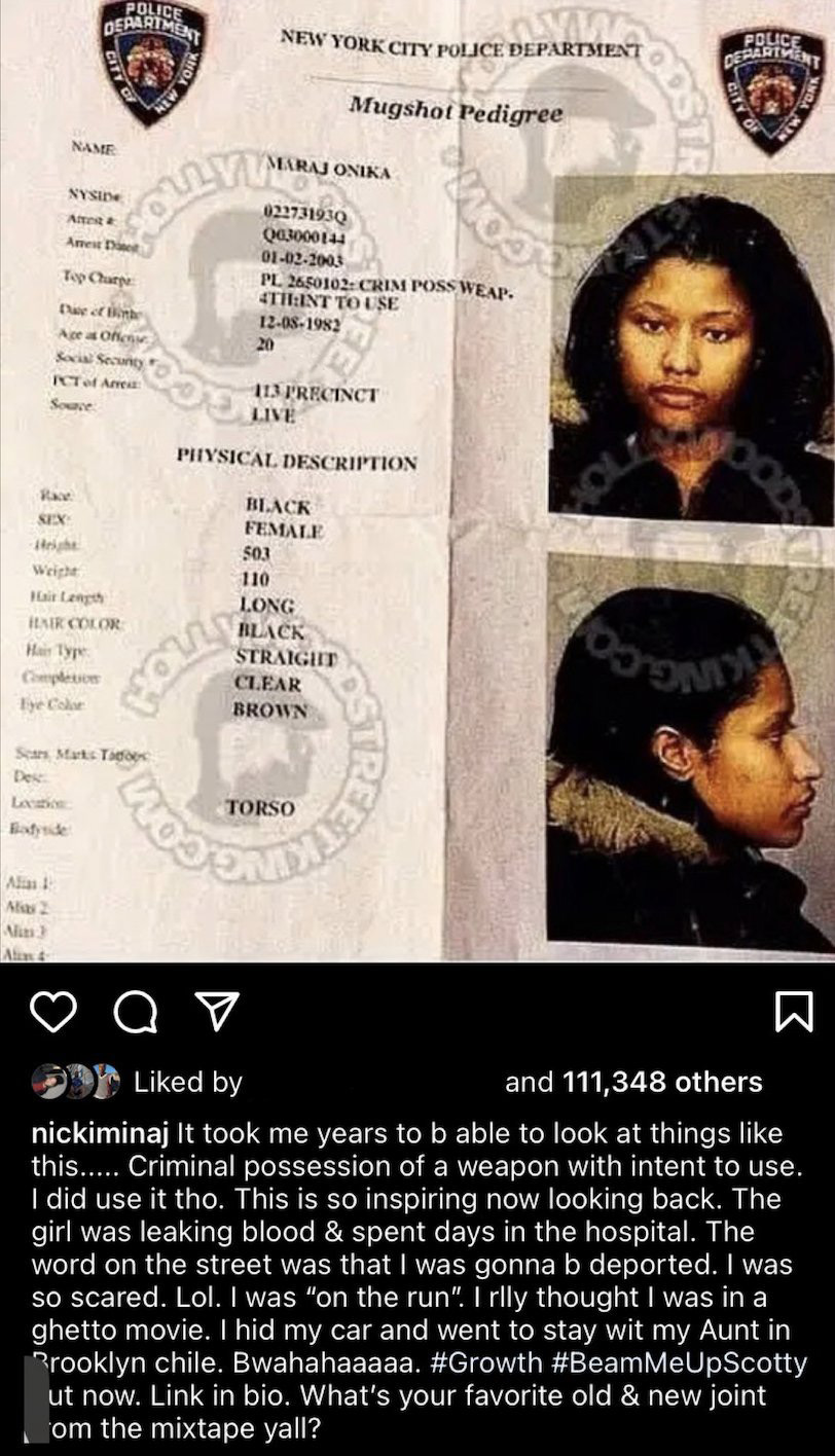 HipHopDX on Twitter: "Nicki Minaj tweets & deletes her old mugshot 👀