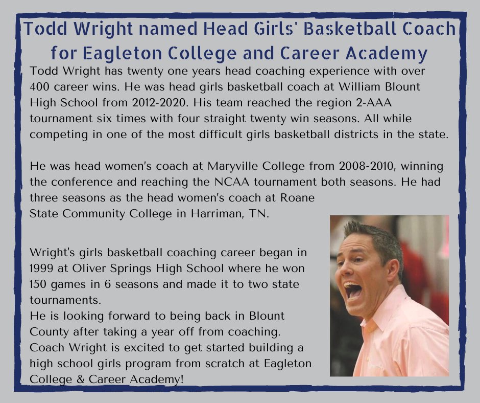 eccaathletics's tweet photo. Big time news! The Royal family would like to welcome @coachwright4 as our Head Girls Basketball Coach! We are excited for Coach Wright to start this program in our Eagleton community! #RoyalsReign @TDT_Sports @5StarPreps @BC_Schools @EMSRoyalty https://t.co/oe7jnDcN6t