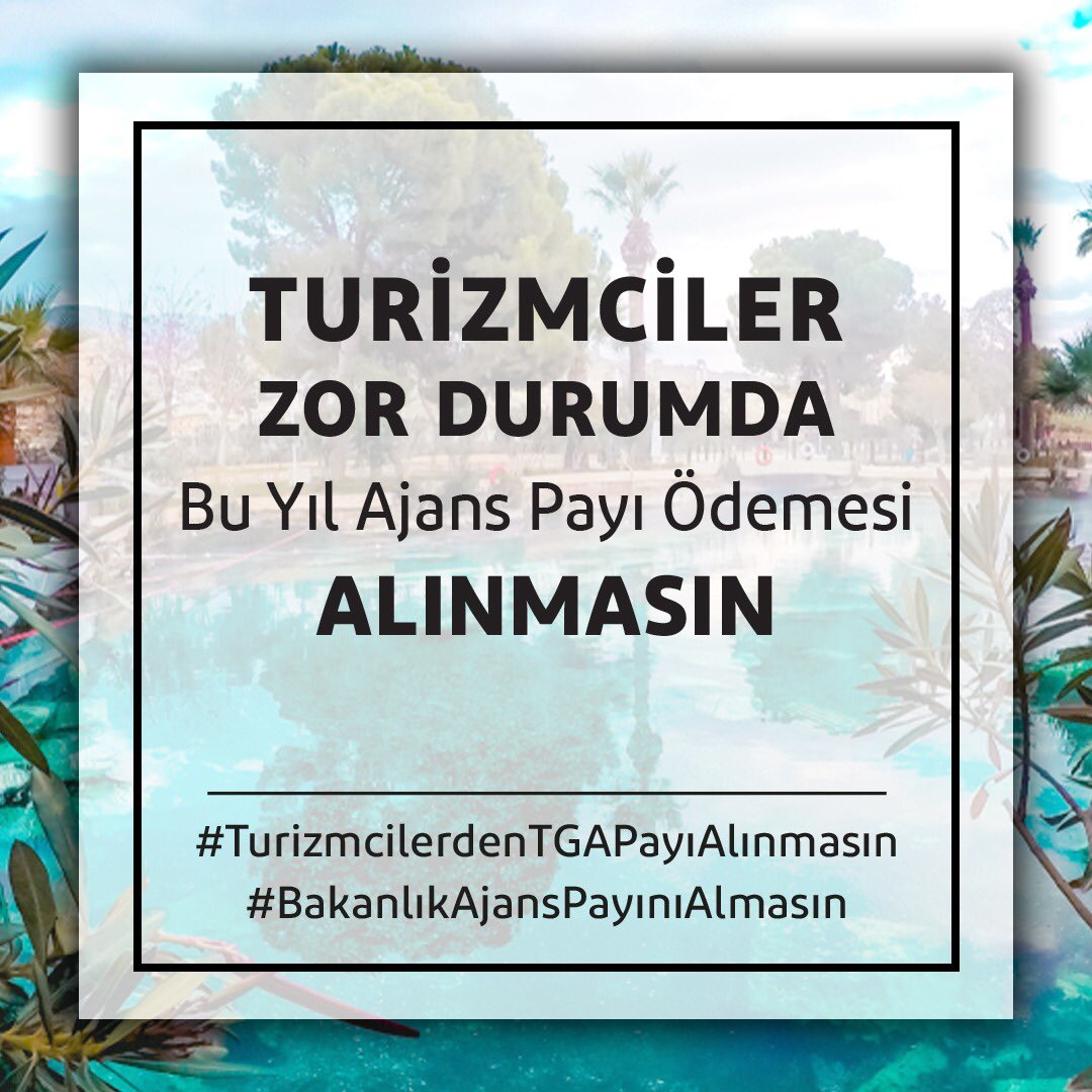 #TurizmcilerdenTGAPayıAlınması <a href="/tcbestepe/">T.C. Cumhurbaşkanlığı</a> 
<a href="/RTErdogan/">Recep Tayyip Erdoğan</a> 
<a href="/GoTurkiye/">Go Türkiye</a> 
<a href="/MehmetNuriErsoy/">Mehmet Nuri Ersoy</a> <a href="/tckulturturizm/">T.C. Kültür ve Turizm Bakanlığı</a> 
@TR_TGA 
<a href="/NumanKurtulmus/">Numan Kurtulmuş</a> 
<a href="/akparti/">AK Parti</a> n
#BakanlıkAjansPayınıAlmasın