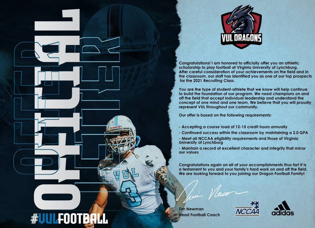 Blessed to receive offer from <a href="/FootballVul/">VUL Football</a> <a href="/TNewamn/">Head Football Coach VUL Tim Newman</a>