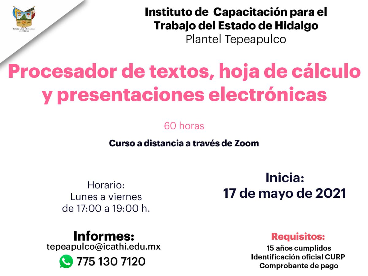 icathi's tweet photo. Inscríbete en el #CursoADistancia de #ProcesadorDeTextos #HojaDeCálculo y #PresentacionesElectrónicas. Puedes pedir información o inscribirte llamando al número o escribiendo al correo electrónico que aparecen aquí👇 Te compartimos los requisitos:✍️ https://t.co/y8cJcKPNGX