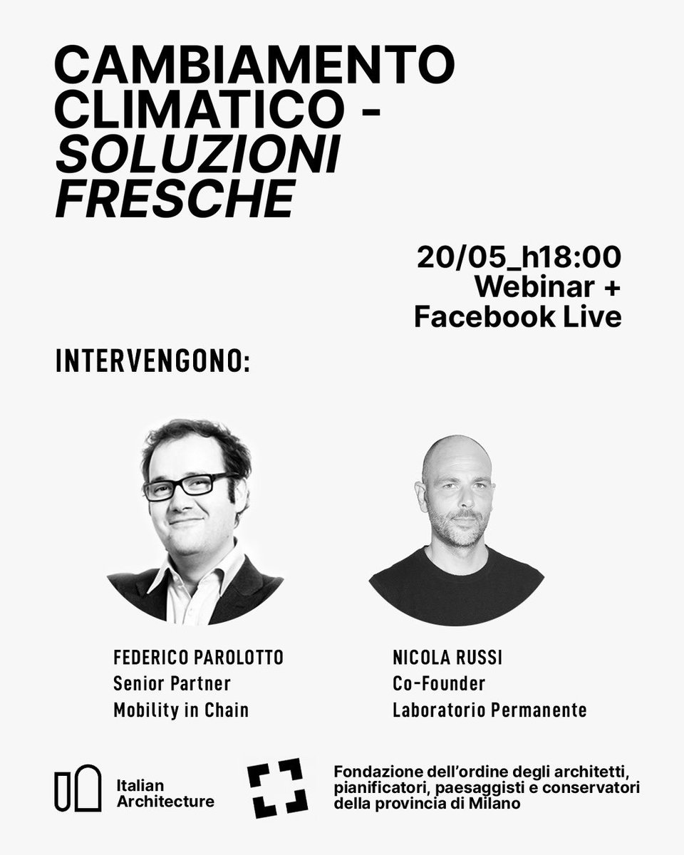 fparolotto's tweet photo. Sono molto contento di discutere di città e i cambiamenti climatici nel webinar dell’ordine degli #Architetti di #Milano con ⁦@NicolaRussi⁩ ⁦@Flown_eu⁩ ⁦@fmarcantognini⁩ ⁦@AnaC_Paez⁩ https://t.co/oCqyNFp03O