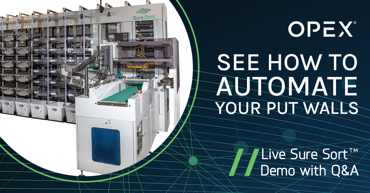 OPEXcorporation's tweet image. We invite you to experience a live demo of the Sure Sort high-speed automated sorting system from convenience of your desktop. Join us on Tuesday, May 25th at 2:00 EDT for demonstration and live Q&A with our automation experts. ow.ly/XPUK50EOKhZ
#AutomatedSorting #SureSort