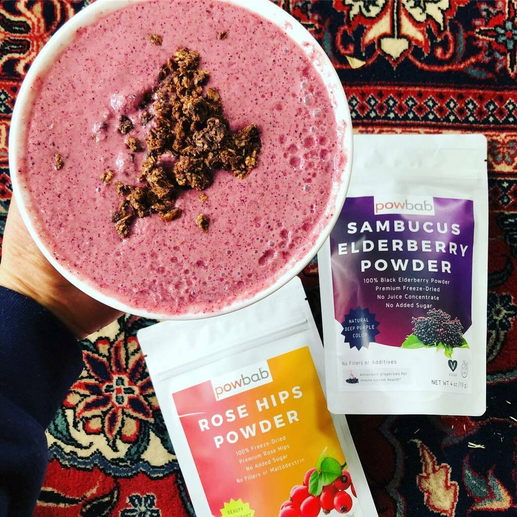 Colorful combinations make for a more fun and beautiful life.  <a href="/powbab/">powbab</a> Rose Hips and <a href="/powbab/">powbab</a> Sambucus Elderberry for the win!  Plus <a href="/powbab/">powbab</a> Organic Baobab + <a href="/powbab/">powbab</a> Organic Coconut Water Powder + <a href="/powbab/">powbab</a> Peanut Butter Powder for an amazing smoothie base.… instagr.am/p/CO-9q0-p3Tv/