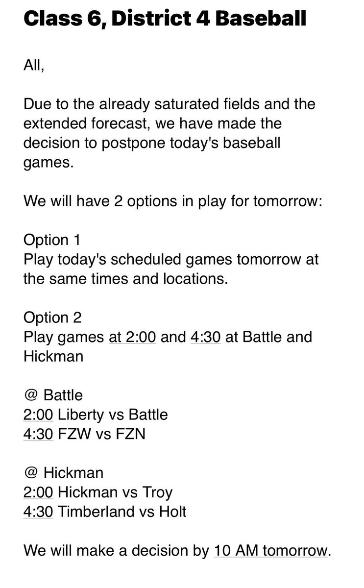 Today’s District Game has been cancelled!

We are planning on picking things back up tomorrow!

🦅⚾️