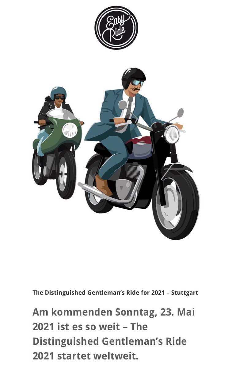 EasyrideRocks's tweet photo. Am kommenden Sonntag ist es so weit – #gentlemansride 2021 startet weltweit. Motorräder im klassischen Stil vereinen sich für die Gesundheit von Männern. Wir sind in Stuttgart dabei #DistinguishedGentlemansRide https://t.co/PzxgcSHHI6