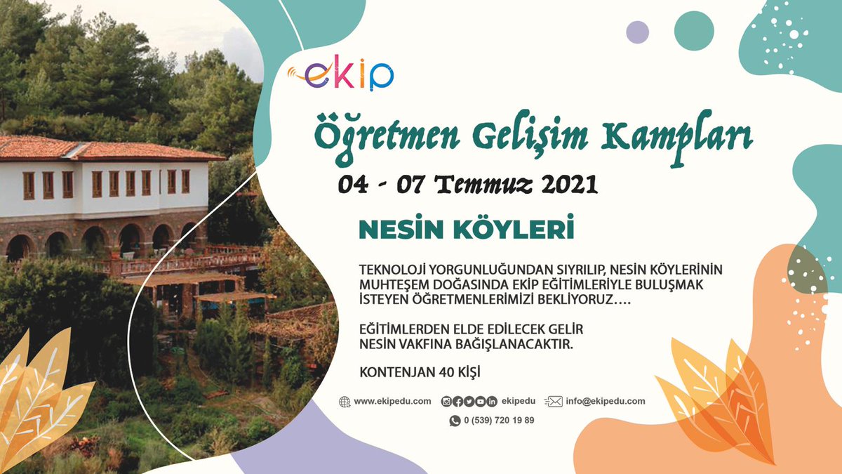 📣📣EKİP, Nesin Köylerinde öğretmenlerle buluşuyor🥳
4 - 7 Temmuz 2021 tarihleri arasında gerçekleşecek olan gelişim kampımızın kontenjanı 40 kişidir. Siz de bu grupta yer almak isterseniz başvuru linki Bio'da 
#ekip #eğitimekipişidir #öğretmen #gelişim  #nesinköyleri #nesinvakfı