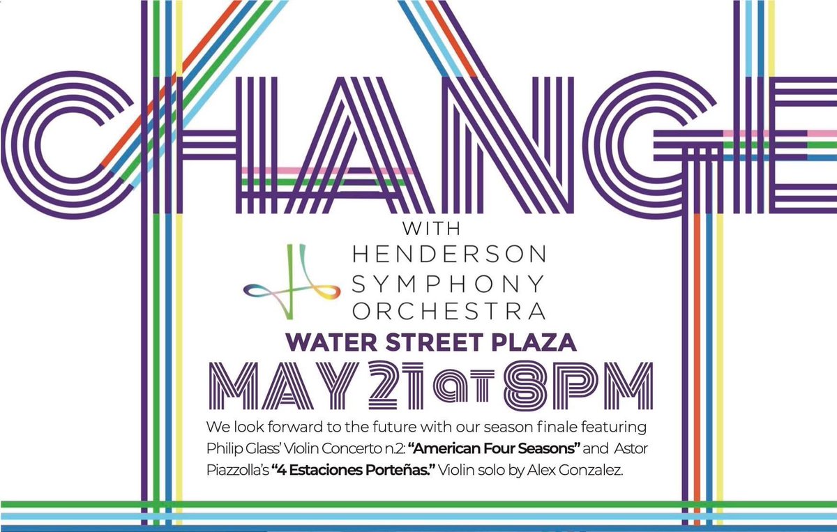 LIVEHSO's tweet photo. Next up for the Henderson Symphony Orchestra on May 21st! CHANGE, the finale for our WE ARE HERE master series! #LIVEHSO #EatMoreArt #CreateOurRecovery #PhilipGlass https://t.co/mFRUhTYsRV