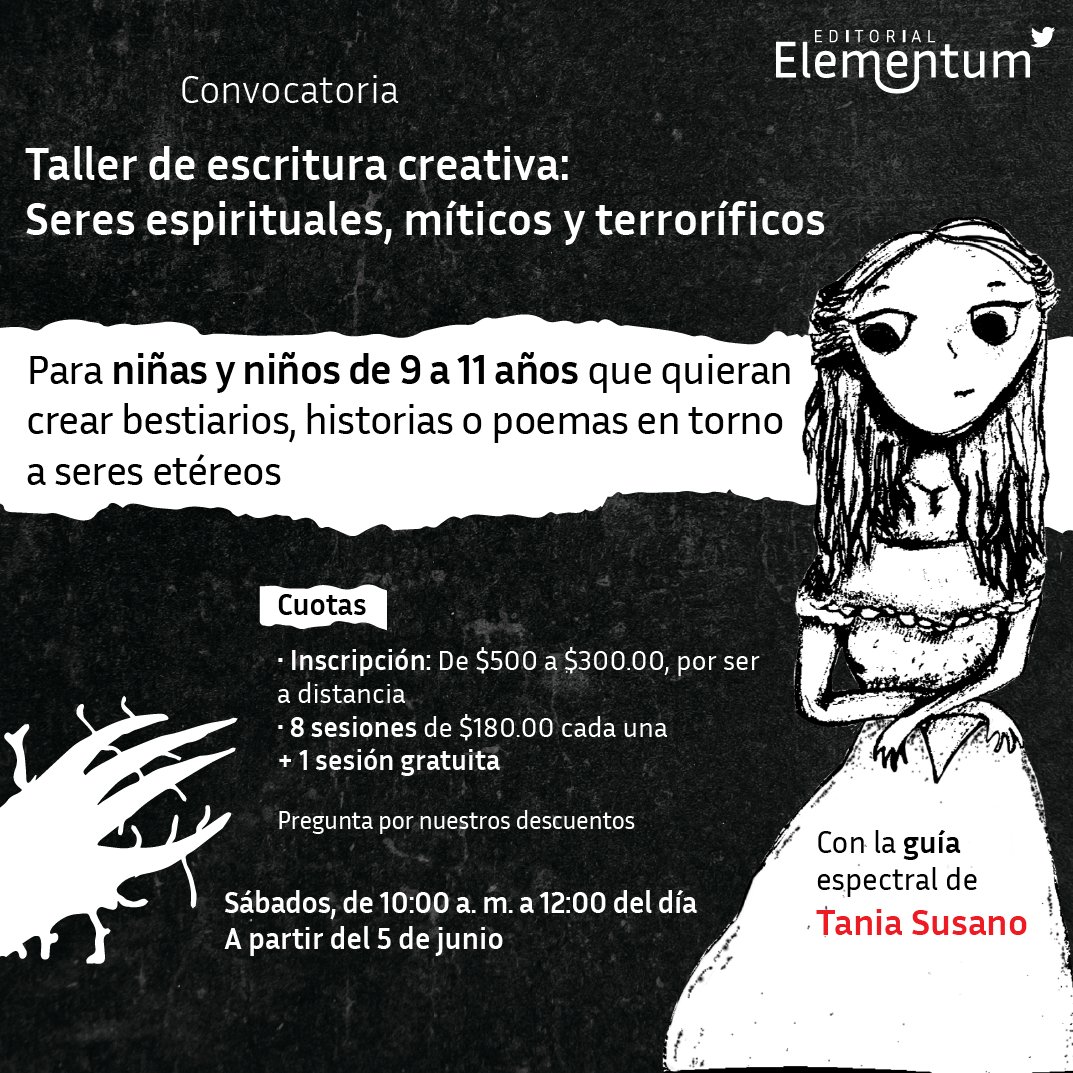Edi_elementum's tweet photo. 🤓📚 La creadora del proyecto de escritura de El Palabrero diseñó esta experiencia con seres  terroríficos. 🧟‍♂️ Dirigida a niñas y niños de 9 a 11 años que estén dispuestos a crear historias en torno a seres etéreos 👻.

📲 Pregunta por nuestras promociones. https://t.co/Pr3GGp0qCQ