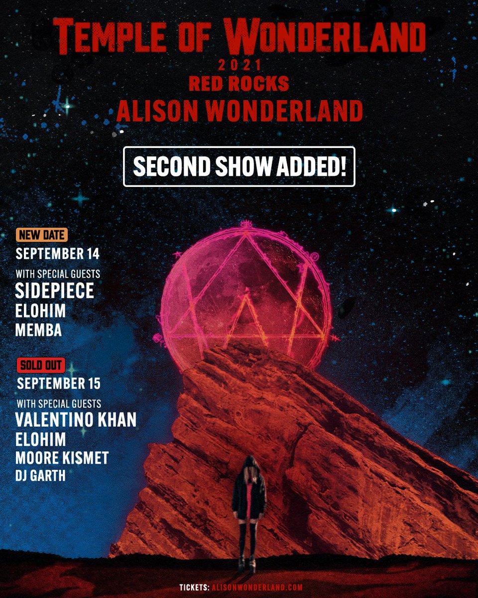 ELOHIM (@elohimmusic) on Twitter photo you always ask for me to tour w Alison again so I said fine ok let’s do it TWO SHOW MINI TOUR AT THE BEAUTIFUL RED ROCKS THIS SEPTEMBER OPENING FOR <a href="/awonderland/">ALISON WONDERLAND</a> see you all there! original night is already sold out but second night added! you always ask for me to tour w Alison again so I said fine ok let’s do it TWO SHOW MINI TOUR AT THE BEAUTIFUL RED ROCKS THIS SEPTEMBER OPENING FOR <a href="/awonderland/">ALISON WONDERLAND</a> see you all there! original night is already sold out but second night added!