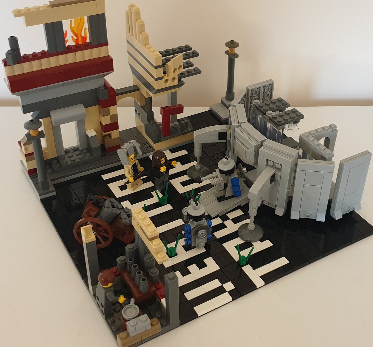 andrewirelandHE's tweet photo. Doctor Who - The Dalek Invasion of Earth, from 1964! Chelsea Heliport Saucer landing, with Daleks, Roboman, prisoner, and rebel of London watching from hiding place! Saucer includes cell and robotising chamber! #doctorwholego #conquertheearth https://t.co/GeQ480ibEY
