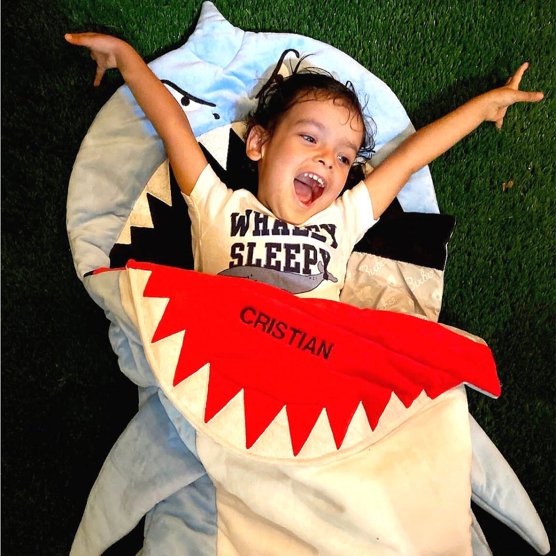 Feeling sharktastic🌊🦈⁠
⁠
#bixbeebuzz #embraceyourimagination ⁠
#childhood #sleepover⁠ #sharks #pajamaparty #sleepingbag #adorable #dream