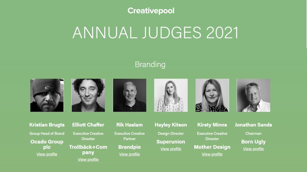 Introducing the #Annual2021 #Branding judging panel! Congratulations to all of our esteemed jurors below.
<a href="/kristianbrugts/">Kristian Brugts</a> <a href="/ElliottChaffer/">Elliott Chaffer</a> <a href="/riksta/">rik haslam</a> Hayley Kitson 
Kirsty Minns Jonathan Sands 

creativepool.com/annual/2021/ju…