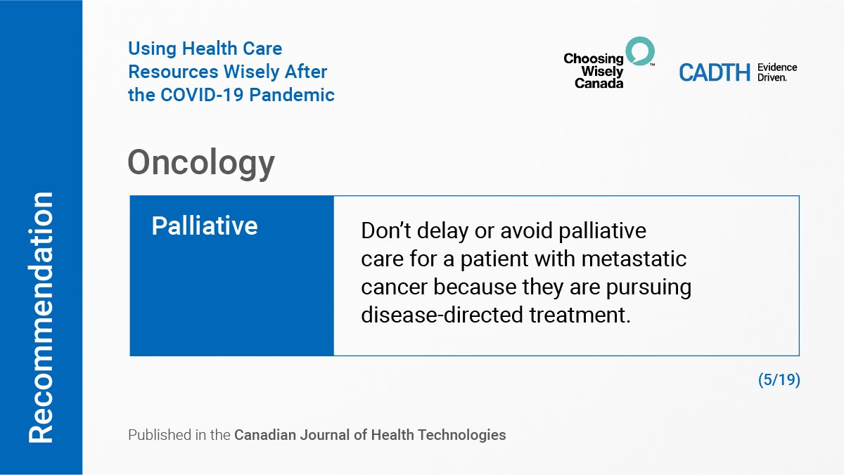 CDA-AMC (@cda_amc) on Twitter photo Our report w/ <a href="/ChooseWiselyCA/">Choosing Wisely Canada</a> recommends to NOT delay or avoid #PalliativeCare for patients w/ metastatic #cancer.
Discover the other 19 recommendations to help decision-makers avoid reintroducing low-value services after #COVID ⬇️ cadth.info/33I7S0y Our report w/ <a href="/ChooseWiselyCA/">Choosing Wisely Canada</a> recommends to NOT delay or avoid #PalliativeCare for patients w/ metastatic #cancer.
Discover the other 19 recommendations to help decision-makers avoid reintroducing low-value services after #COVID ⬇️ cadth.info/33I7S0y