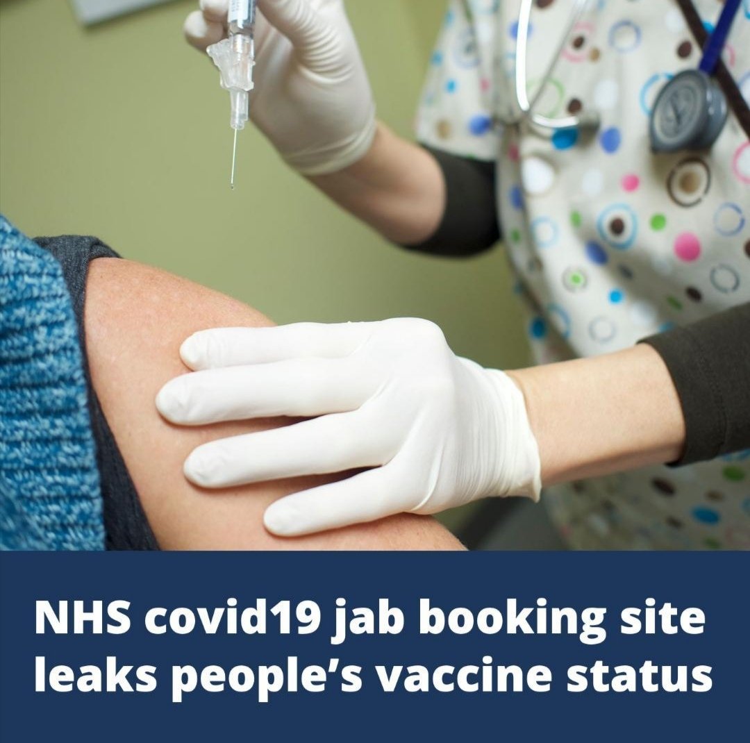 According to The Guardian, NHS #covid19 jab booking site leaks people's vaccine status. Although no detailed medical records were exposed, it's important to stay vigilant against scammers looking to exploit information. 

Here's a link to the full report:
bit.ly/2SNbD2i