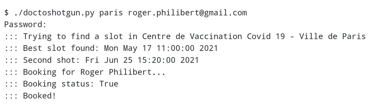 Aujourd'hui vacciné grâce à <a href="/pywoob/">woob</a> et doctoshotgun.py qui réserve automatiquement un rendez-vous pour le lendemain sur Doctolib !
 github.com/rbignon/doctos…