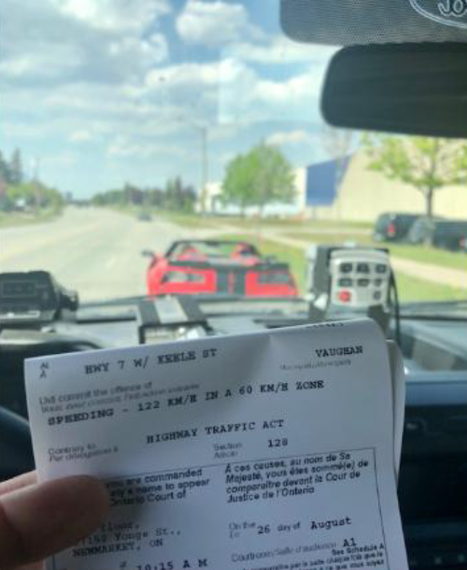 YRP's tweet image. STILL NOT GETTING THE MESSAGE: Our officers clocked a red convertible going 122 km/h in a 60 km/h zone in the area of Highway 7 West and Keele Street today. The driver was charged with stunt and vehicle was impounded. Dangerous drivers: We&apos;re coming for you. #RoadSafetyWeek