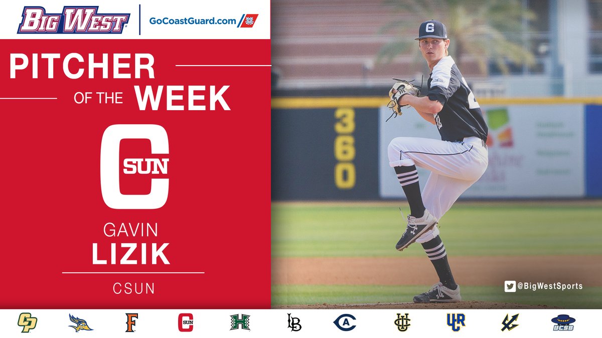 Congrats to Gavin Lizik (<a href="/CSUNBaseball/">CSUN Baseball</a>) for earning his first career <a href="/USCG/">U.S. Coast Guard</a> #BWBASE Pitcher of the Week award! 🔴

⚾️ Threw first career CG and SHO in 12-0 win vs. Hawai‘i

⚾️ Struck out career-high 9️⃣

⚾️ Retired final 9 in a row

#UniteTheValley

➡️ bit.ly/3oAzXk5