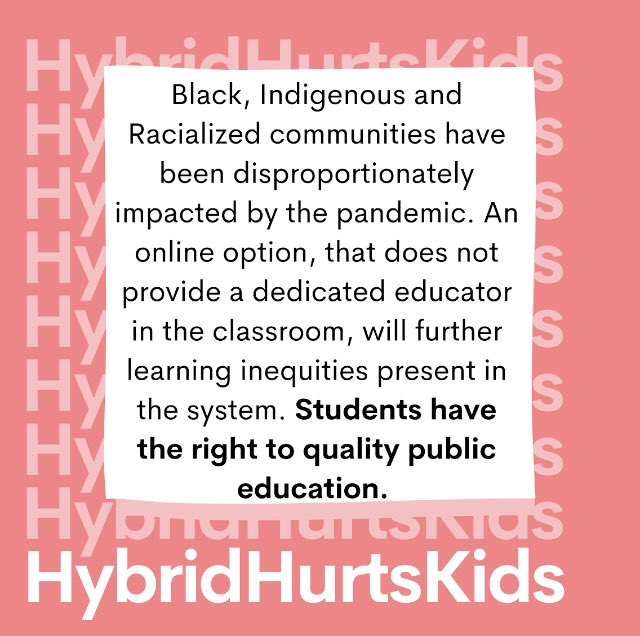 This👇🏻 @PeelSchools! Have we learned nothing this past year? If we thought online learning was inequitable, hybrid will further widen the gap #NOtoHybrid #HybridHurtsKids #nohybrid #PeelStrongerTogether @ETFOPeel