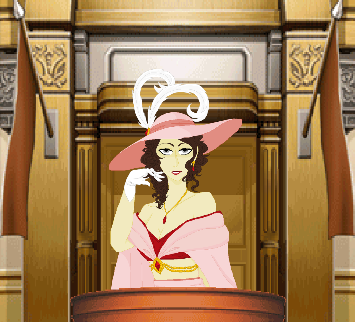 EmptyDollsHouse's tweet photo. #aceattourney #aceattourneyoc #oc #AU #witness #operasinger #singer #preformer #dress #jewelry #fashion #rubies #gold #fakescreencap #fakescreenshot #pixelart #digitalart #MSPaint #2021timestamp https://t.co/ykNirhdQrl