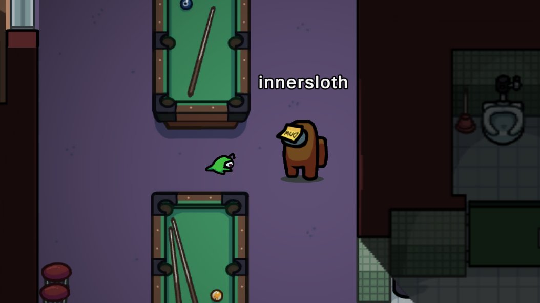 Screenshot of Among Us in the Airship. A lone pet is one the ground, sad, abandoned, without a character attached to it. This one is the sad slug.