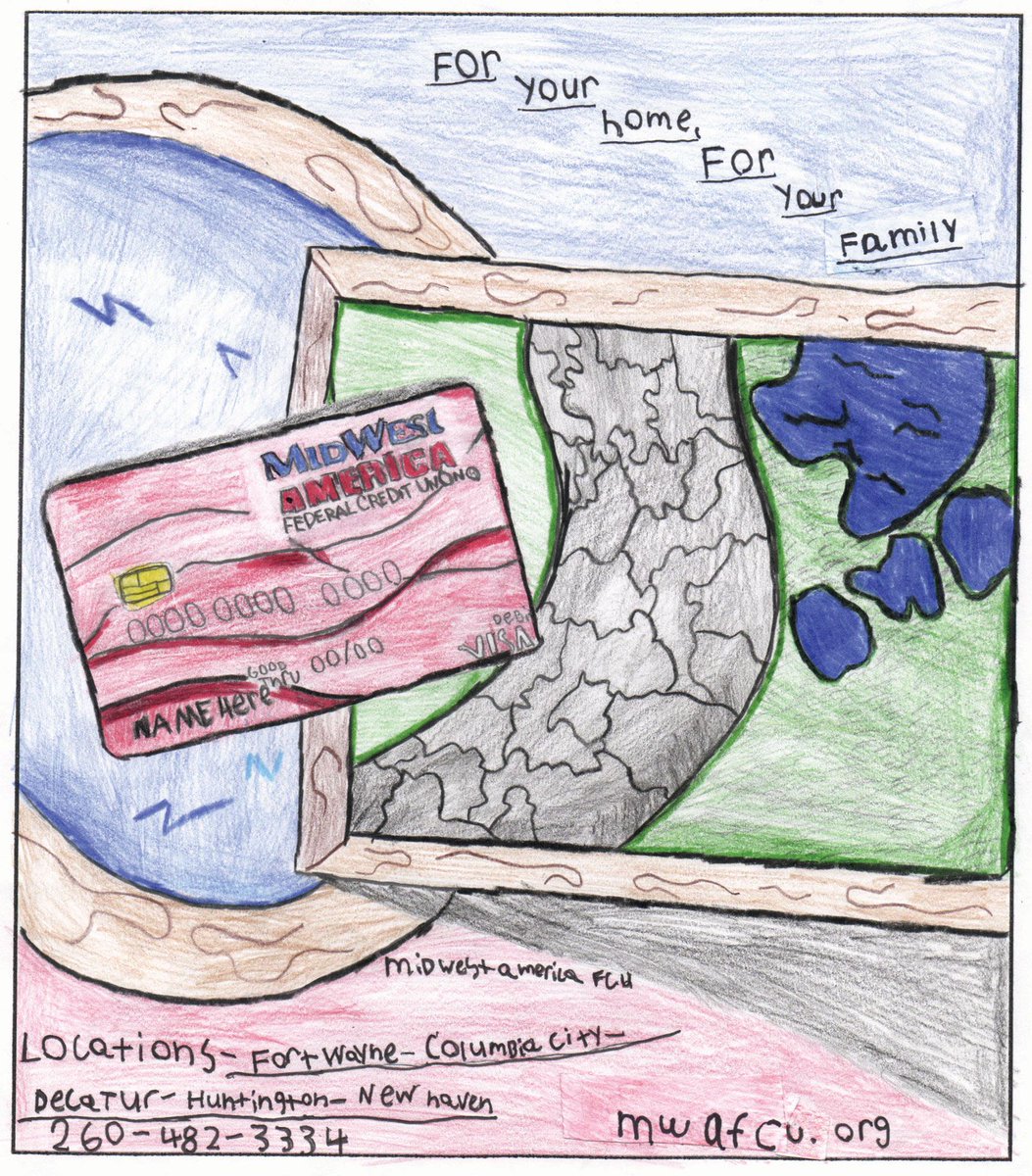 mwafcu's tweet photo. We love being a part of @JGfortwayne #DesignAnAd Contest which has local students create artwork for area businesses. These are MidWest America’s top picks. Congratulations to all the talented winners! #YouthArtwork #FutureDesigners https://t.co/BYN3iX5ezF