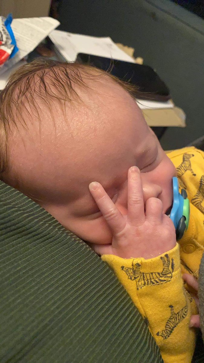 We_Cry_Emma's tweet photo. AJ’s mood tonight #newborn #4weekold https://t.co/GJntCUxGal