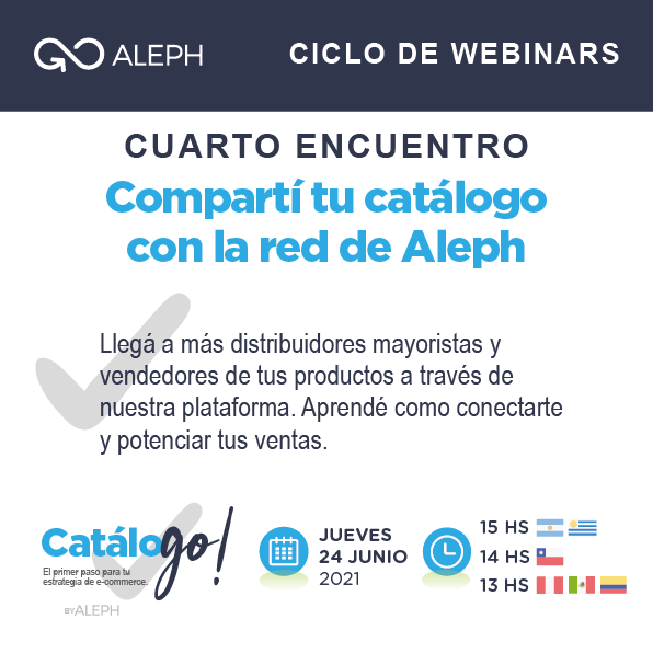 somos_alephee's tweet photo. #Aleph te invita a ser parte de Catálo-GO! El ciclo de webinars en el que descubrirás por qué el catálogo digital es el primer paso a dar en tu estrategia de e-commerce. Inscribite ahora ➡️https://t.co/Bsb1GtFNHR
📅Iniciamos el 20 de mayo

#ecommerce #catalogodigital https://t.co/PysNOosVjk