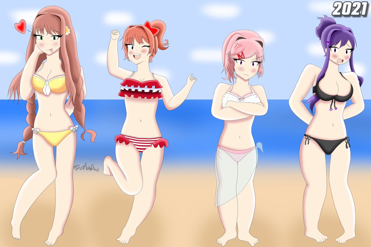 Andy (Monika is my Waifu) on X: “Doki Doki Summertime!” 😁❤️💚💖💙💜😄  *btw, Summertime Mod had to be my fav DDLC Mod!* :3 #JustAndyDraws #DDLC  #DokiDokiLiteratureClub #Monika #Yuri #Sayori #Natsuki #Bikinigirls #Summer  #Summertime #