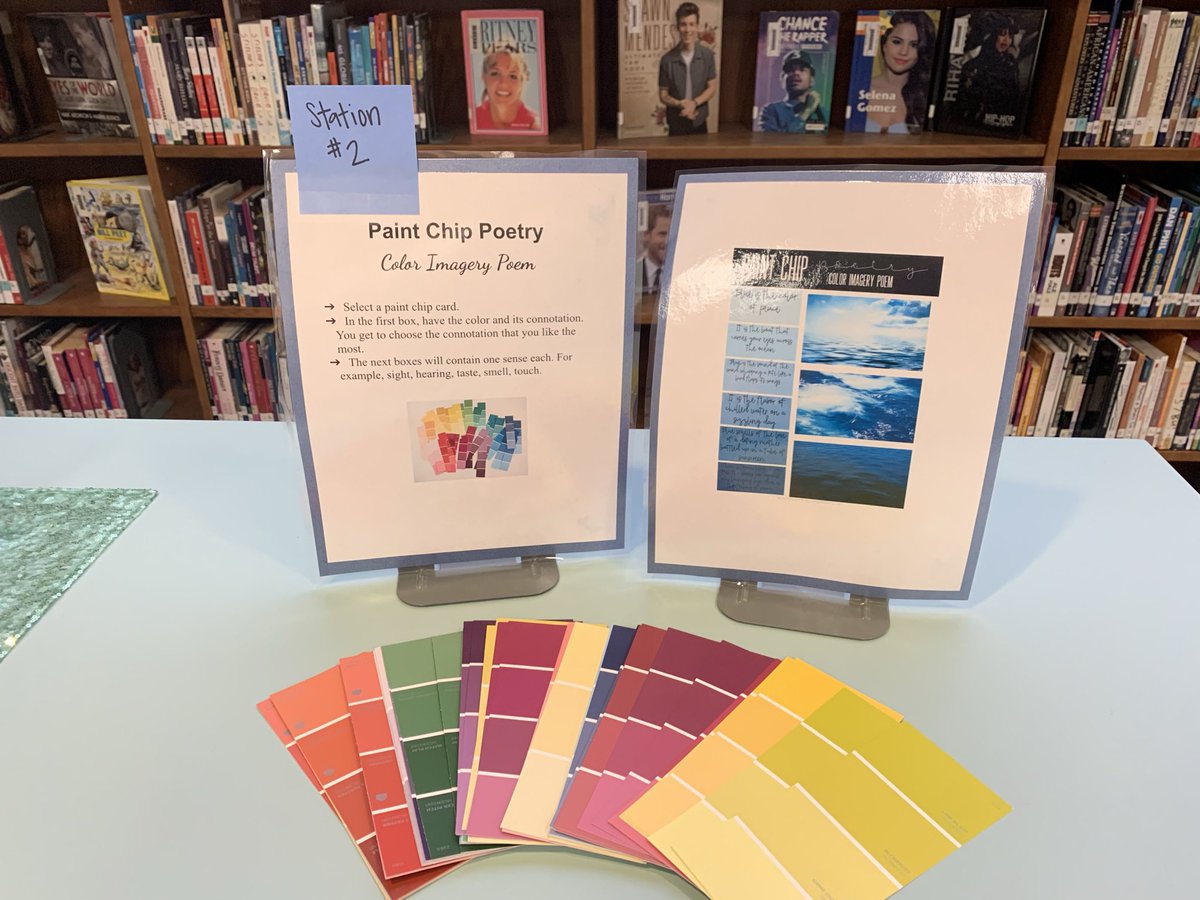 EmilyWilsonMCPS's tweet photo. It may be close to the end of the school year, but we are still rockin’ and rollin’ in the library. Last week, Ms. Currier’s classes were in making fun poetry and I can’t wait to continue poetry this week with Mrs. Jones’s classes. 🙌 #AlwaysLearning #LibraryLife #WPHSlibrary https://t.co/PXlMVSrxpk