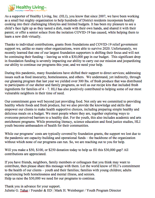 A message to HLI supporters! We need you! Donate &amp; support #healthycooking &amp; nutrition #edu for underserved youth, families &amp; adults in DC!
#Donate at mightycause.com/story/Hlidcfr21
or paypal.me/hlidc