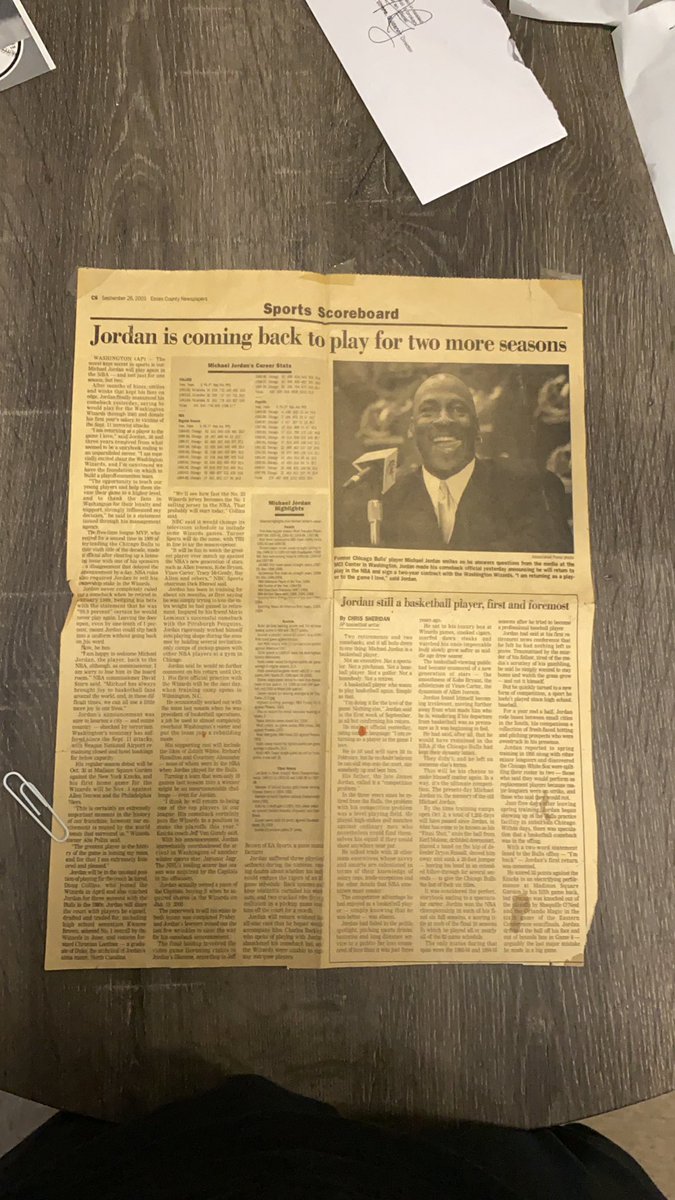 _DaGr8_one's tweet photo. Just found this!! In my memorabilia box!!! Mj newspaper second comeback wit the wizards sept 26th 2001 https://t.co/T1eAgabKXr
