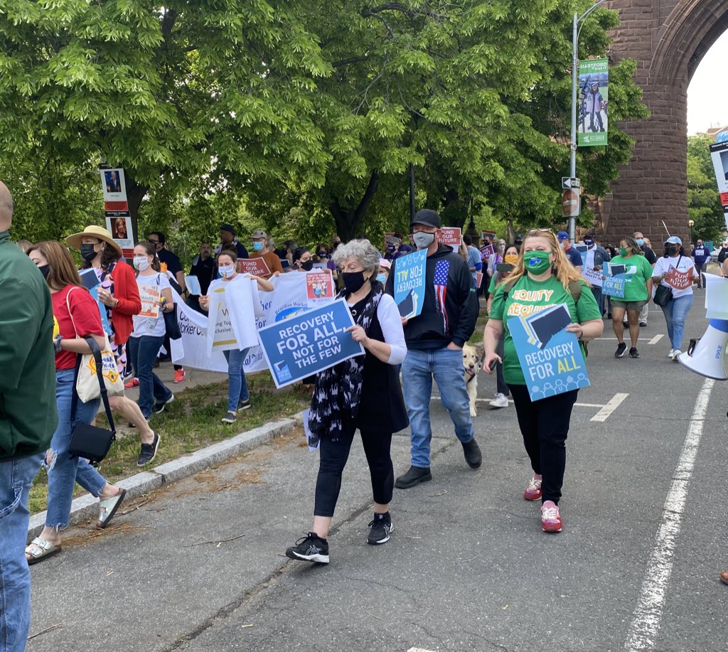 CTForAll's tweet photo. We are marching to the state capitol demanding @GovNedLamont does his job and funds a #Recovery4AllCT #RecoveryforAllCT https://t.co/QHMBTEwoiL