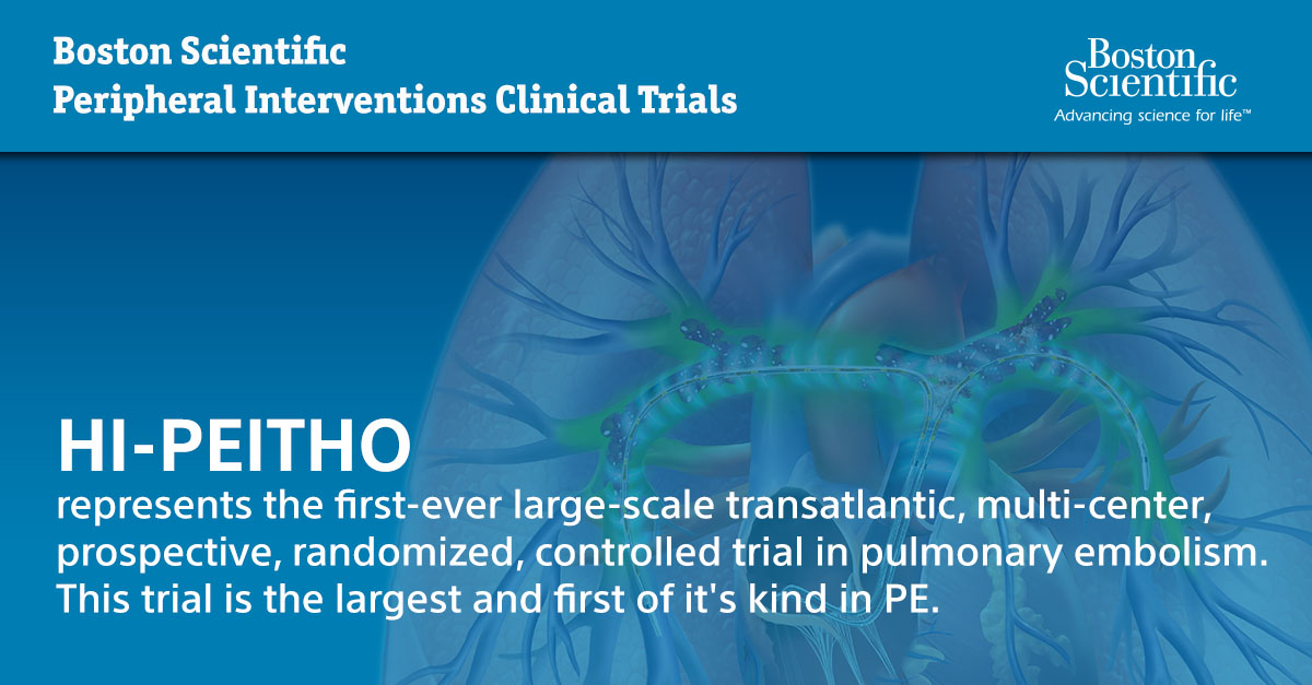 Boston Scientific PI is committed to #EvidenceBasedMedicine and in celebration of #ClinicalTrialAwarenessDay we are highlighting the trials BSC PI has launched starting with #EKOS the most studied #PE device on the market. #HIPEITHO is the largest & first of its kind trial in PE.