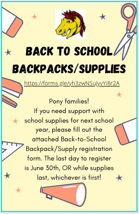 LewisvilleES's tweet image. Back-to-school backpacks and supplies are here! #PonyStrong Use this link to register until June 30th forms.gle/yh3zwNSuJyvYi8…