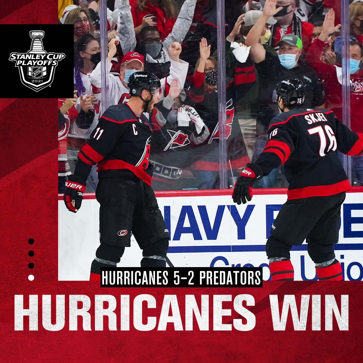 NBCSportsHockey's tweet photo. Game 1 goes to the Carolina Hurricanes! #StanleyCup https://t.co/EfpXhbQoxm