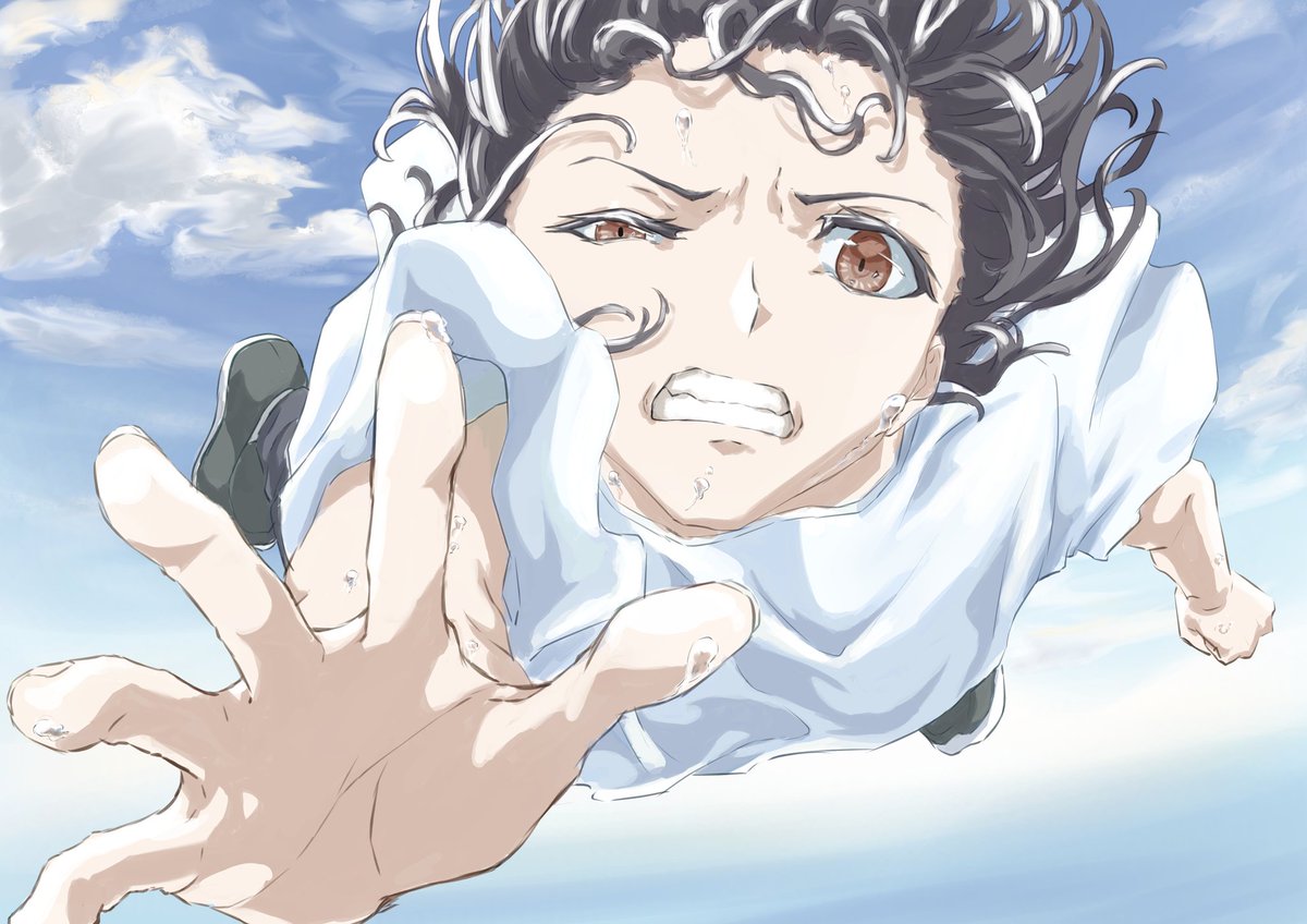 かはたれ色の勾玉 イラスト垢 手をっっ掴めっっ 空中落下 イラスト デジタルイラスト 空