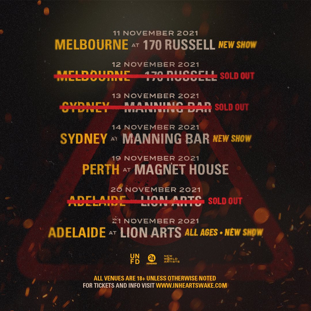 A second &amp; final Adelaide show has been added to the Kaliyuga Aus Tour (+ it’s ALL AGES)! All Australian lineup featuring <a href="/thornhillmelb/">Thornhill</a> <a href="/GravemindAU/">Gravemind</a> <a href="/DrownThisCityAU/">Drown This City</a> Tickets selling fast 🔥🙏🏼 inheartswake.com/tour