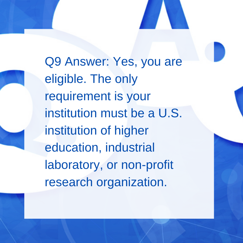 AFOSR's tweet photo. #AskAFOSR Q9. I received my Ph.D. in August 2015. Am I still eligible to apply if our department only has an undergraduate program in STEM (i.e., no graduate program)? @AFResearchLab #BasicResearch #EarlyCareer #AFORYIP #Grants https://t.co/JtxloMcaQ7
