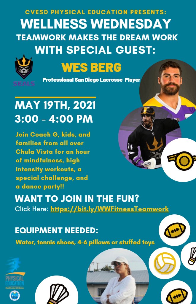 CVESDphysed (@cvesdphysed) on Twitter photo WES BERG from <a href="/SealsLax/">San Diego Seals</a> will join us at our next virtual family fitness event taking place this Wednesday (5/19) at 3 pm! Join in the fun as we talk about TEAMWORK and work up a sweat! To join, click here: bit.ly/WWFitnessTeamw… WES BERG from <a href="/SealsLax/">San Diego Seals</a> will join us at our next virtual family fitness event taking place this Wednesday (5/19) at 3 pm! Join in the fun as we talk about TEAMWORK and work up a sweat! To join, click here: bit.ly/WWFitnessTeamw…