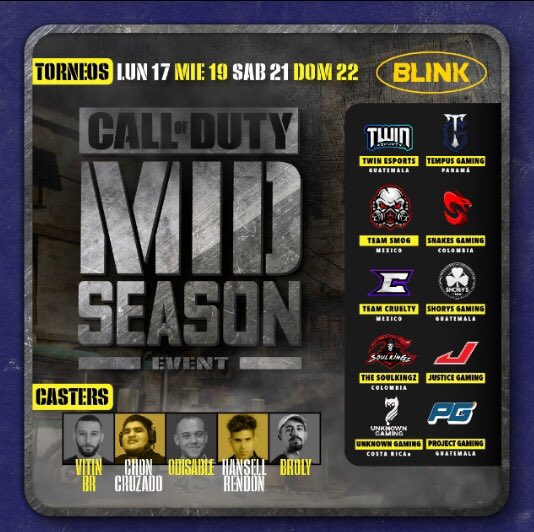 🚨HOY: <a href="/BlinkEsportsRD/">Blink Esports</a> &amp; <a href="/LatamNorte/">Latam Norte #LNL2023</a> Mid-Season Event 🏆

🔥 Es hora de ver a lo mejor de #LATAMChallengers Norte - TOP10

🎮 DÍA 1: Jugando por $1,000 USD

🔴EN VIVO POR: twitch.tv/blinkesportsrd 

#esports #COD #ColdWar #BlinkBattleground #LatamNorte