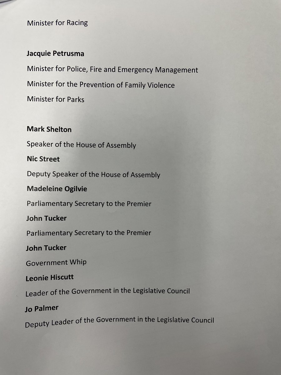 BREAKING: Premier Peter Gutwein’s new cabinet 👇🏼👇🏼
#politas